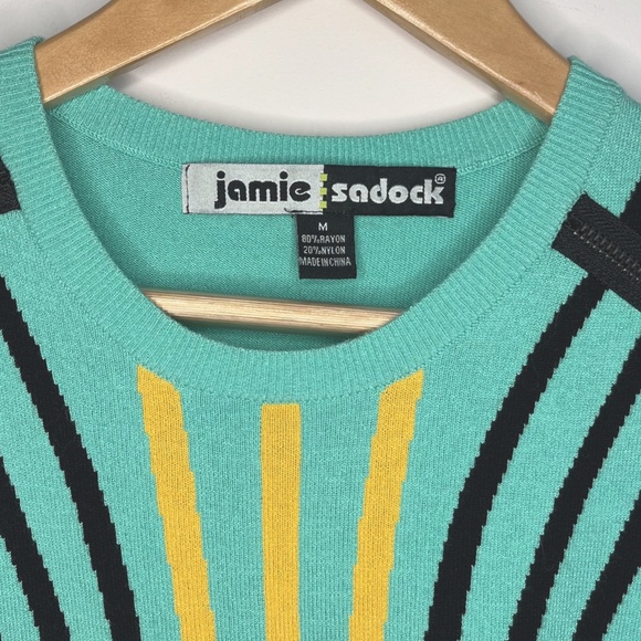Jamie Sadock Sleeveless Knit Top – Teal with Yellow & Black Stripes - Picture 3 of 9